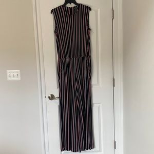 Ralph Lauren Black, White bad Red Striped Sleeveless Jumpsuit